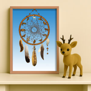 Dreamcatcher Astrology chart with totem animals on nursery shelf