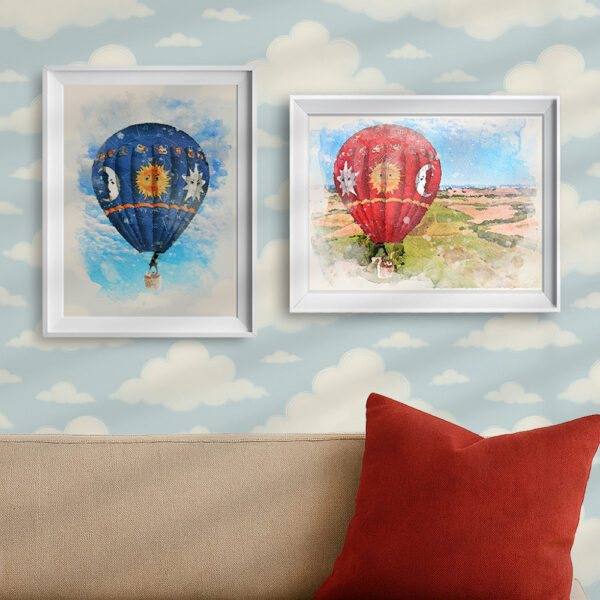 2 A4 hot air balloon astrology charts in room