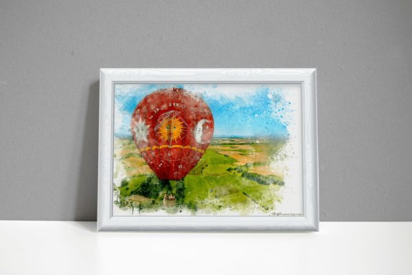 Red air balloon Astrology chart watercolour