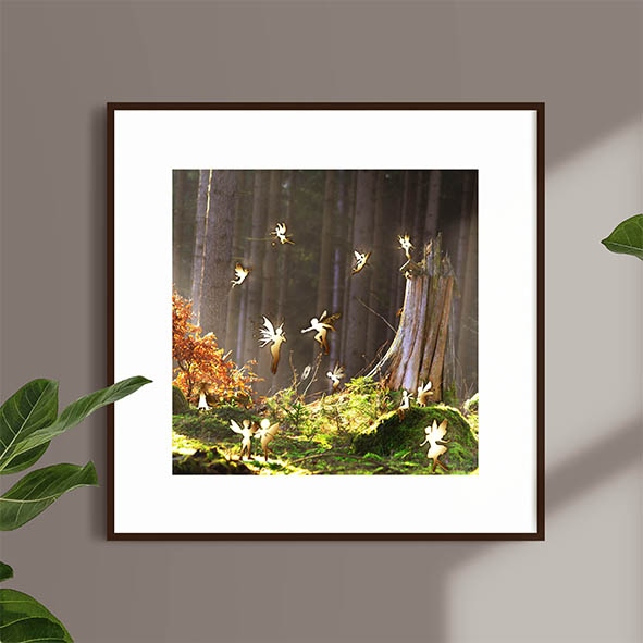 Fairies playing in sunlit forest