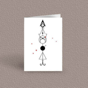 Aries represented as a geometric design arrow on a greetings card