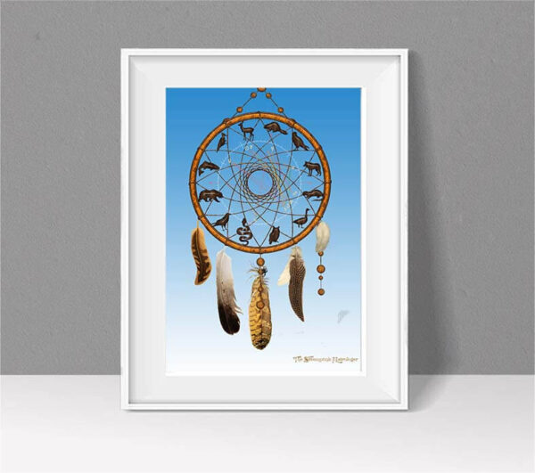 Dreamcatcher style Astrology chart against a sky blue background