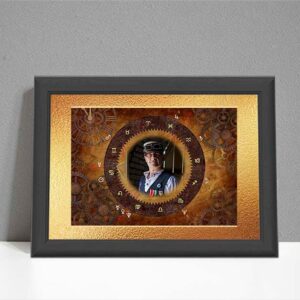 Steampunk design ARTstrology chart with gears and cogs plus the client's photo in the centre