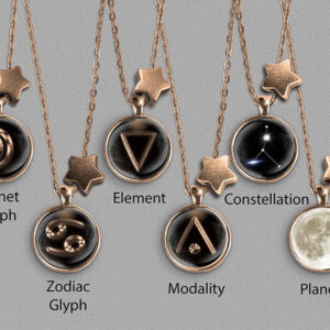 A range of Cancer zodiac designs set in bronze coloured pendants