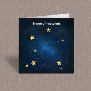 Square greetings card of Libra gold stars constellation on night sky background