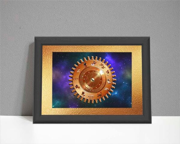 ARTsrology chart with steampunk gear chart on colourful starry sky background