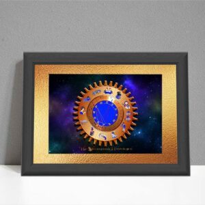 ARTsrology chart with steampunk gear chart on colourful starry sky background