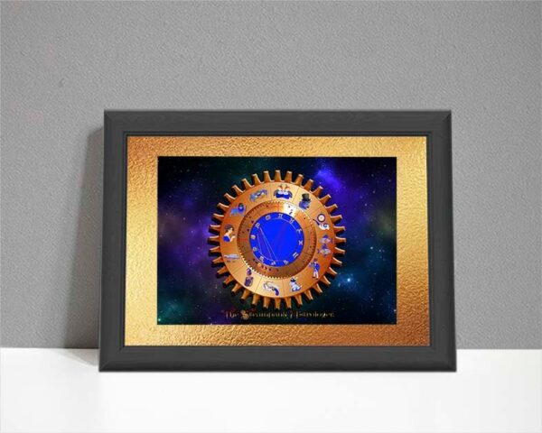 ARTsrology chart with steampunk gear chart on colourful starry sky background