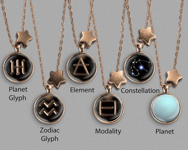 A range of Aries zodiac designs set in bronze coloured pendants
