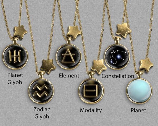 A range of Aries zodiac designs set in gold coloured pendants