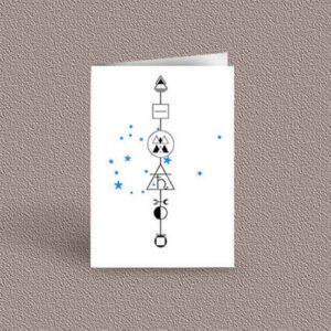 Aquarius represented as a geometric design arrow on a greetings card