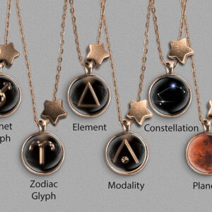 A range of Aries zodiac designs set in bronze coloured pendants