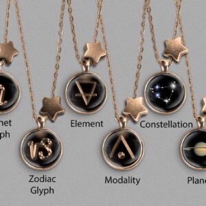 A range of Capricorn zodiac designs set in bronze coloured pendants