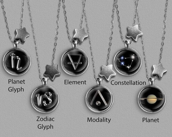 A range of Capricorn zodiac designs set in silver coloured pendants