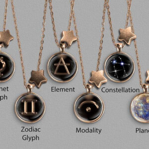 A range of Gemini zodiac designs set in silver coloured pendants