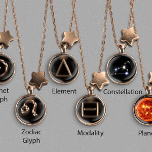 A range of Leo zodiac designs set in bronze coloured pendants