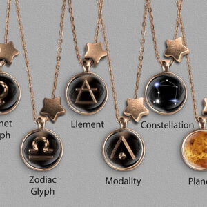 A range of Libra zodiac designs set in bronze coloured pendants