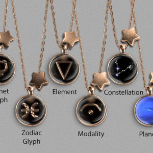 A range of Pisces zodiac designs set in bronze coloured pendants