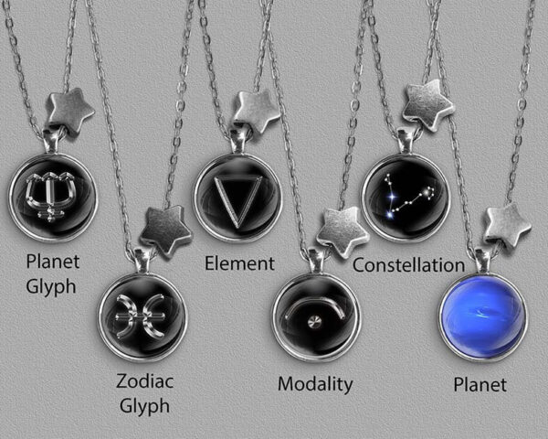 A range of Pisces zodiac designs set in silver coloured pendants