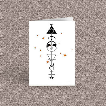 Virgo represented as a geometric design arrow on a greetings card