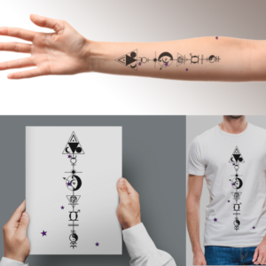 Bespoke Astrology Arrow montage as tattoo, print and T shirt design