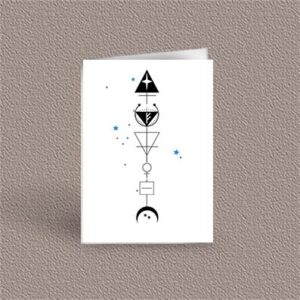 Taurus represented as a geometric design arrow on a greetings card