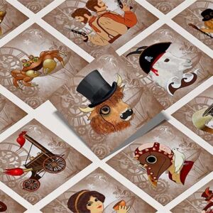 set of square steampunk character cards