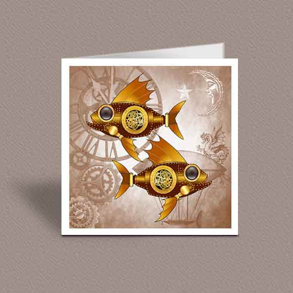 Steampunk Pisces greetings card