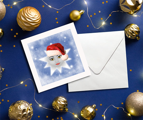 Card with a star wearing Christmas hat