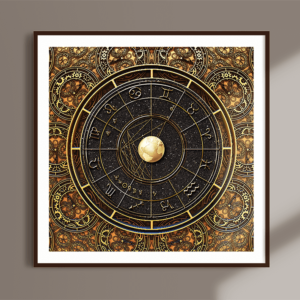 Wirework astrology chart on background of steampunk clocks