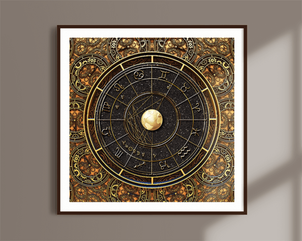 Wirework astrology chart on background of steampunk clocks