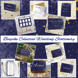 Montage of Celestial wedding stationery
