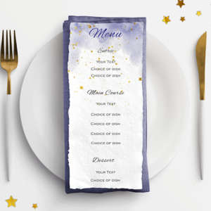 Wedding menu on white plate